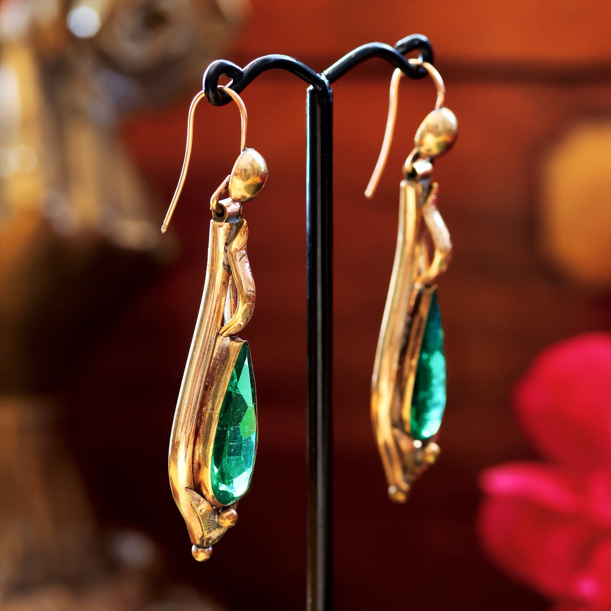 Verdant Emerald Green Paste Victorian Earrings