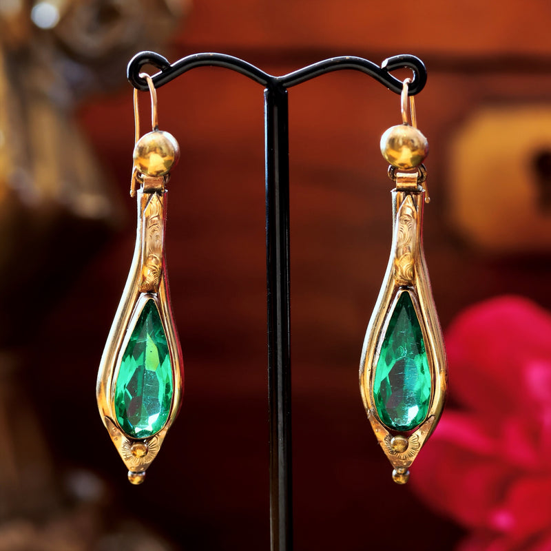 Verdant Emerald Green Paste Victorian Earrings