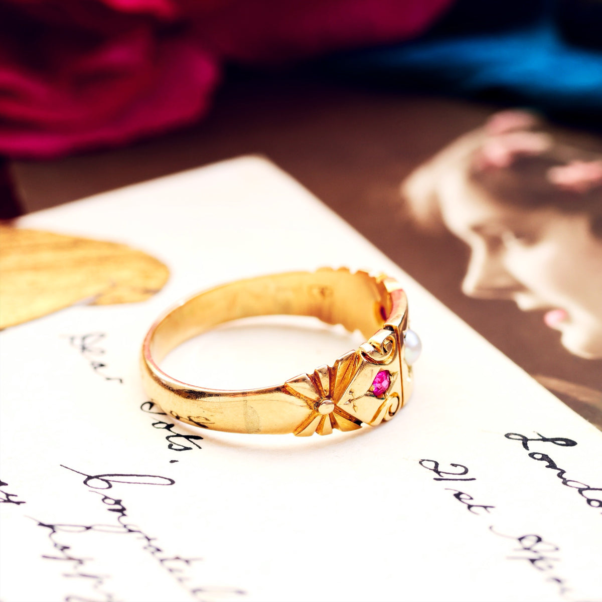 Antique Victorian Ruby & Pearl Ring