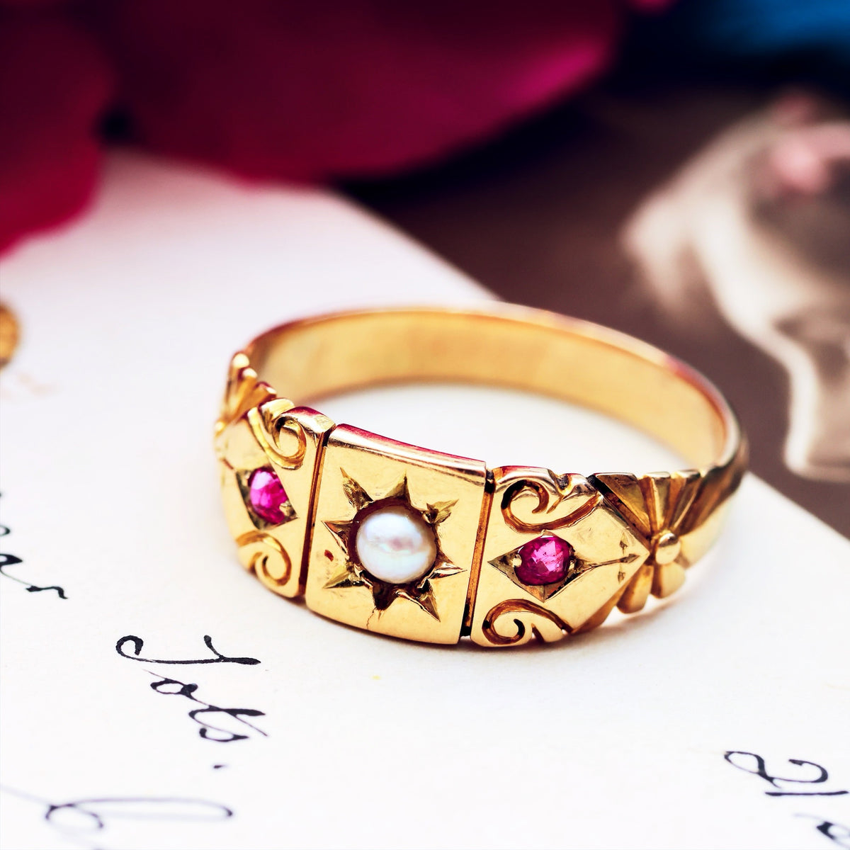 Antique Victorian Ruby & Pearl Ring
