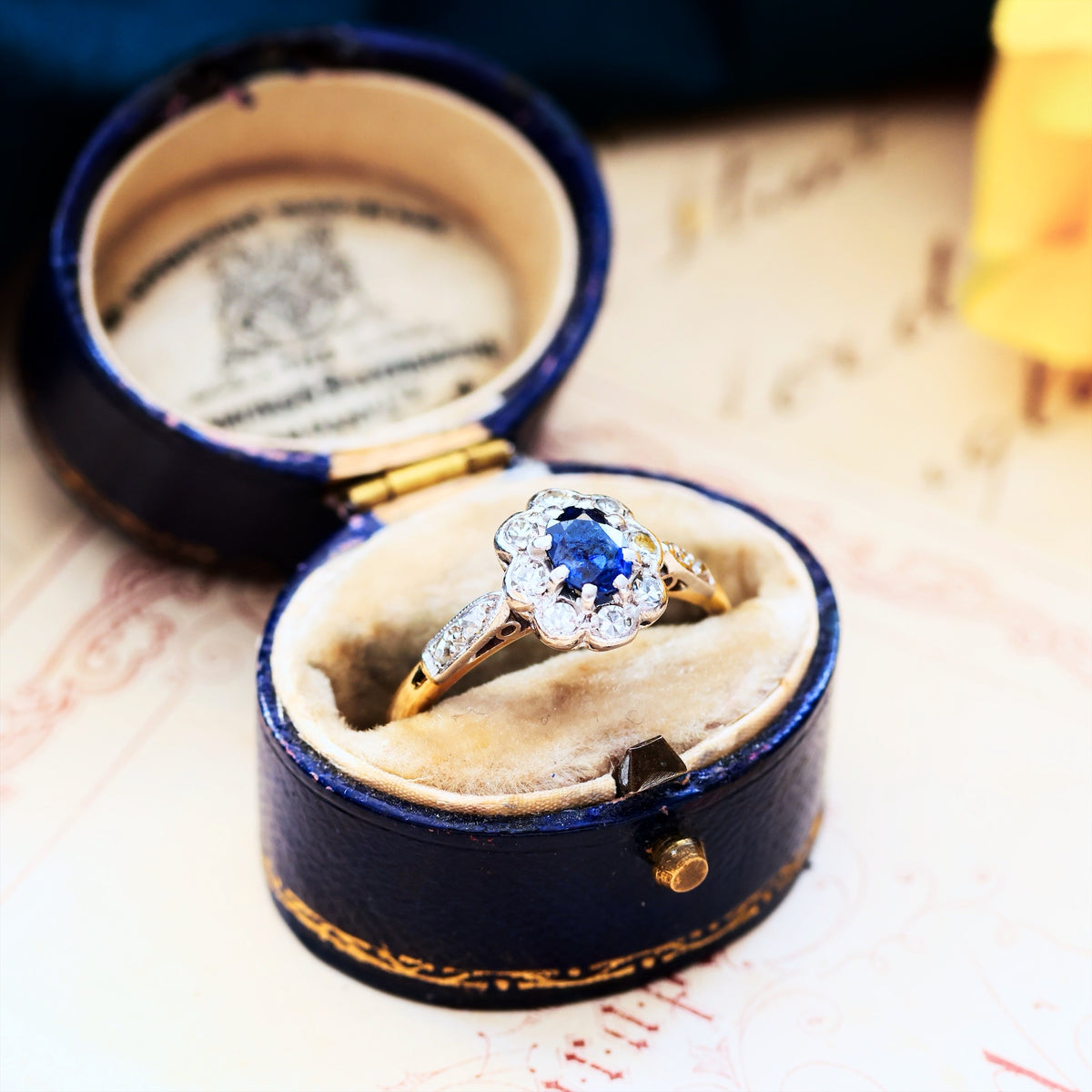 Vintage Flowerette Sapphire & Diamond Cluster Engagement Ring