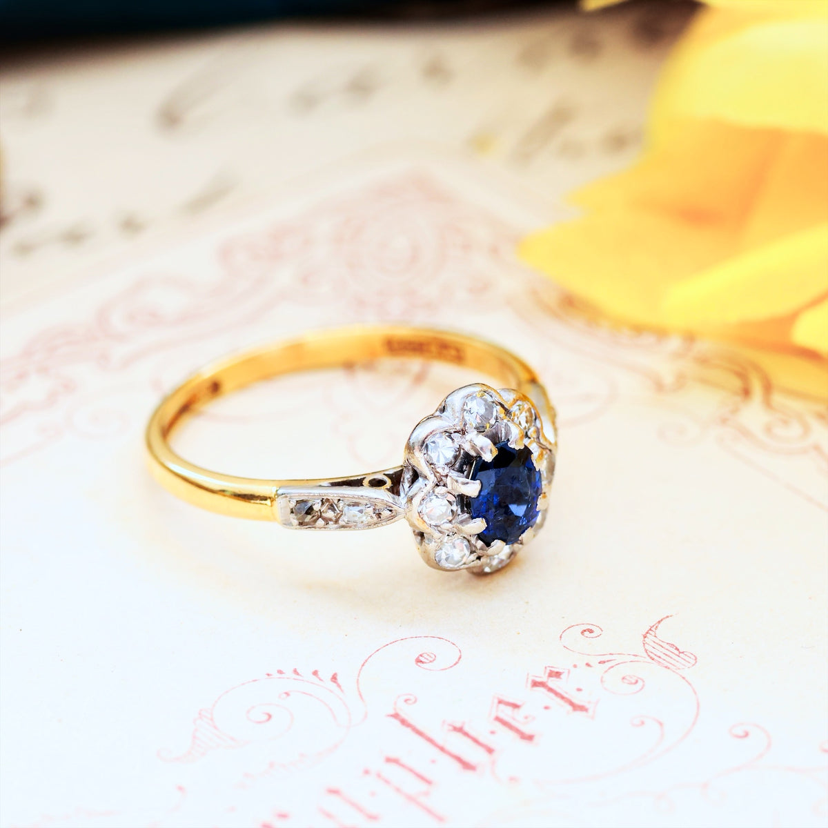 Vintage Flowerette Sapphire & Diamond Cluster Engagement Ring