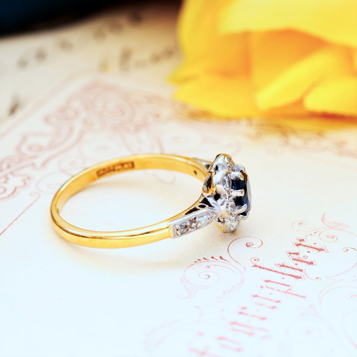 Vintage Flowerette Sapphire & Diamond Cluster Engagement Ring
