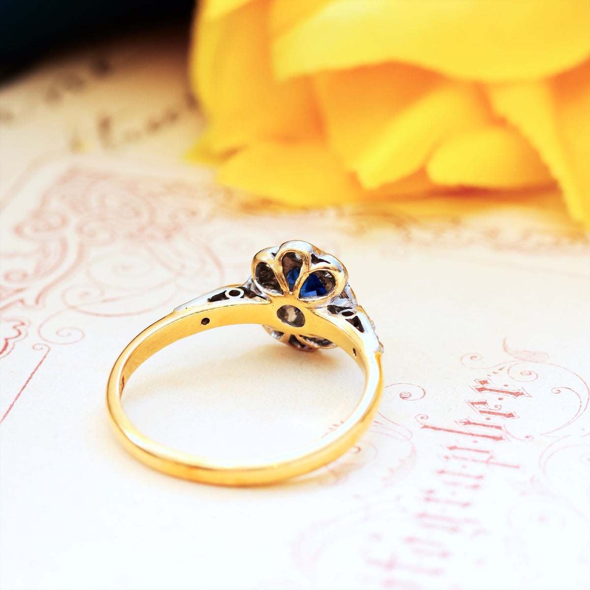 Vintage Flowerette Sapphire & Diamond Cluster Engagement Ring