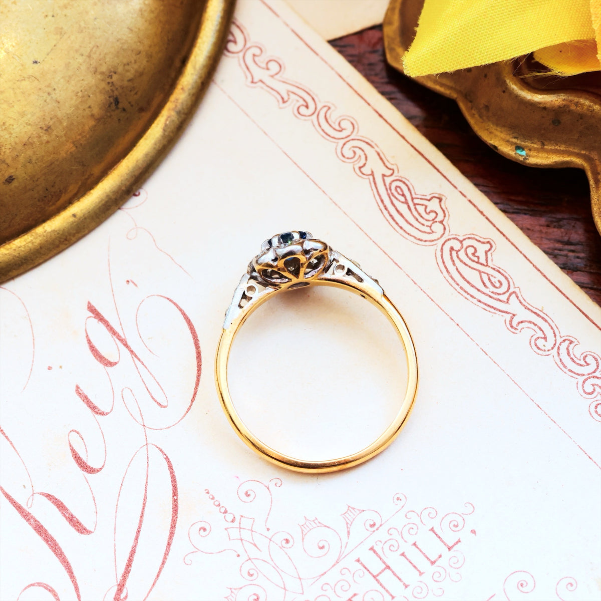 Vintage Flowerette Sapphire & Diamond Cluster Engagement Ring
