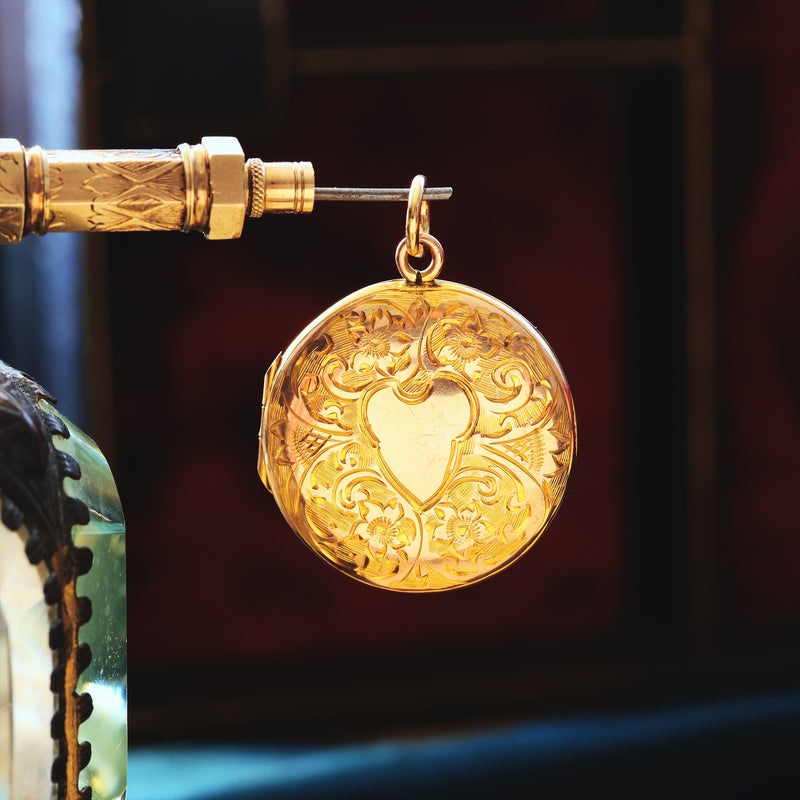 Antique Round Engraved 9ct Gold Locket