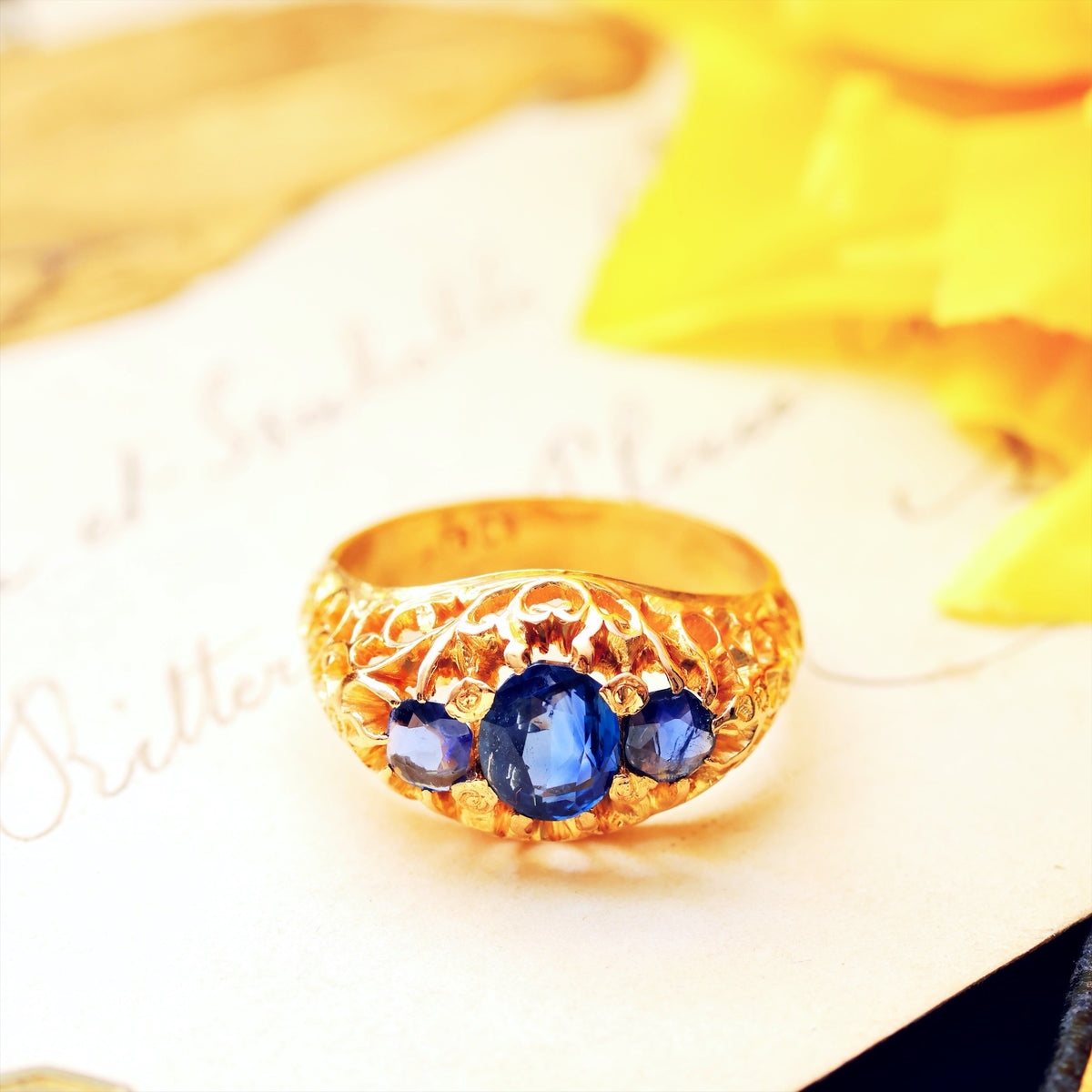 Vintage Filigree Lacework Sapphire Dress Ring