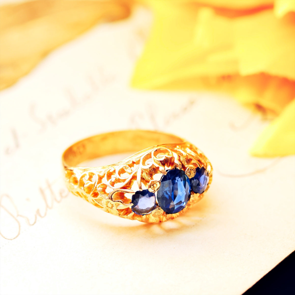 Vintage Filigree Lacework Sapphire Dress Ring