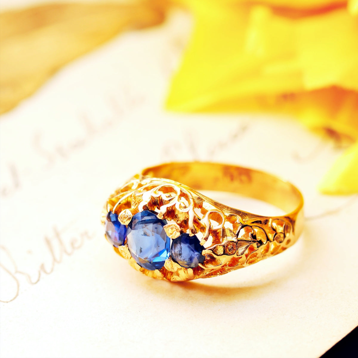 Vintage Filigree Lacework Sapphire Dress Ring