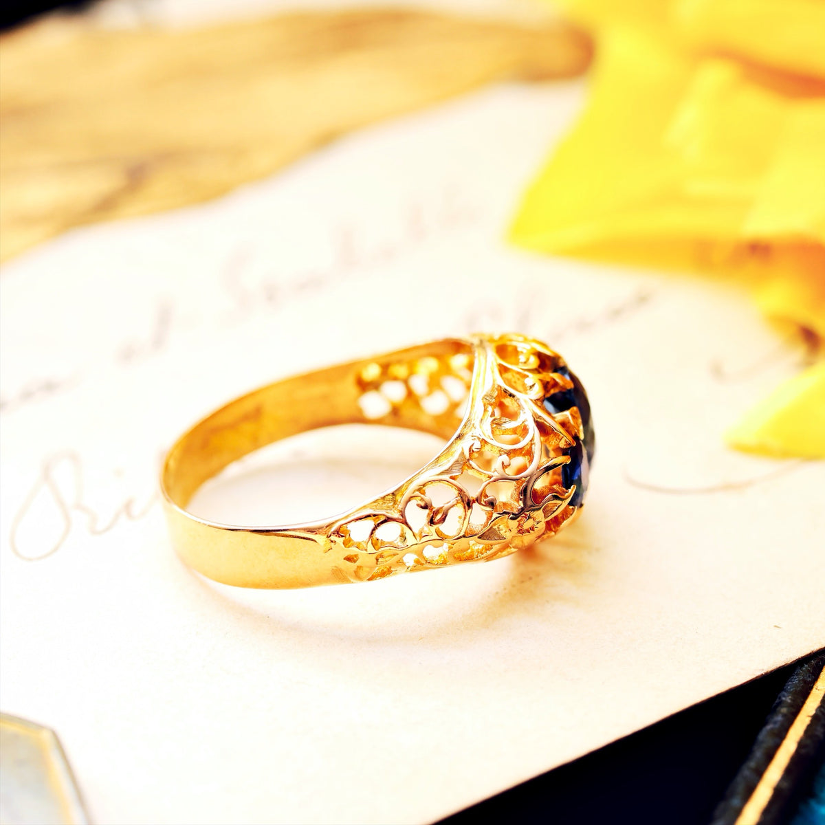Vintage Filigree Lacework Sapphire Dress Ring