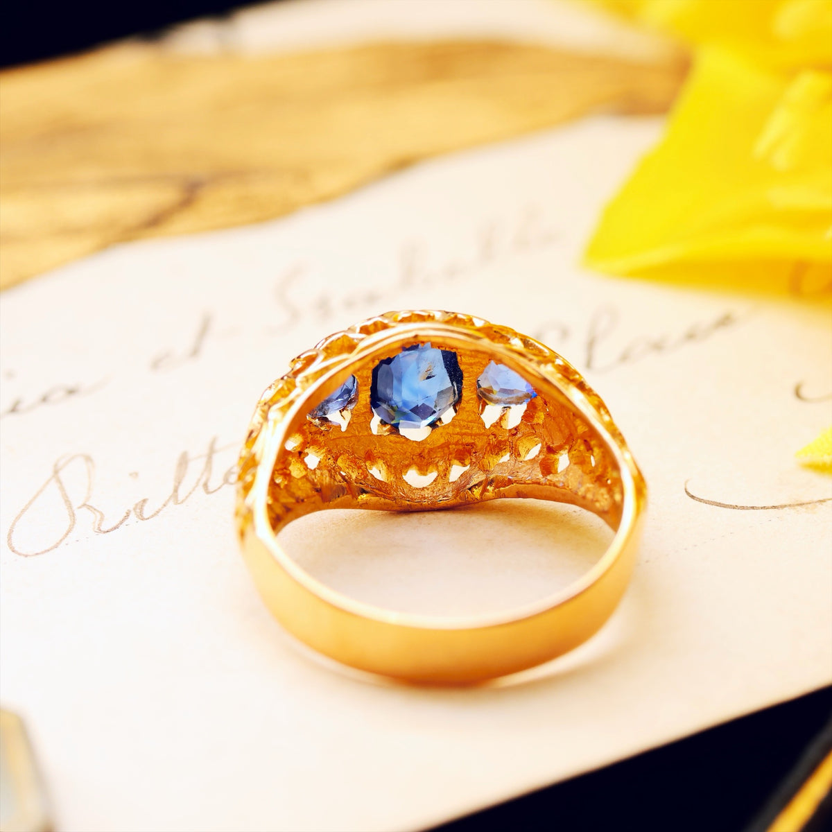 Vintage Filigree Lacework Sapphire Dress Ring
