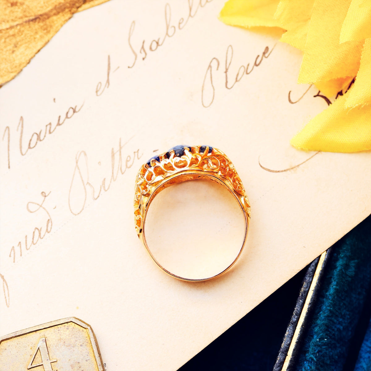 Vintage Filigree Lacework Sapphire Dress Ring