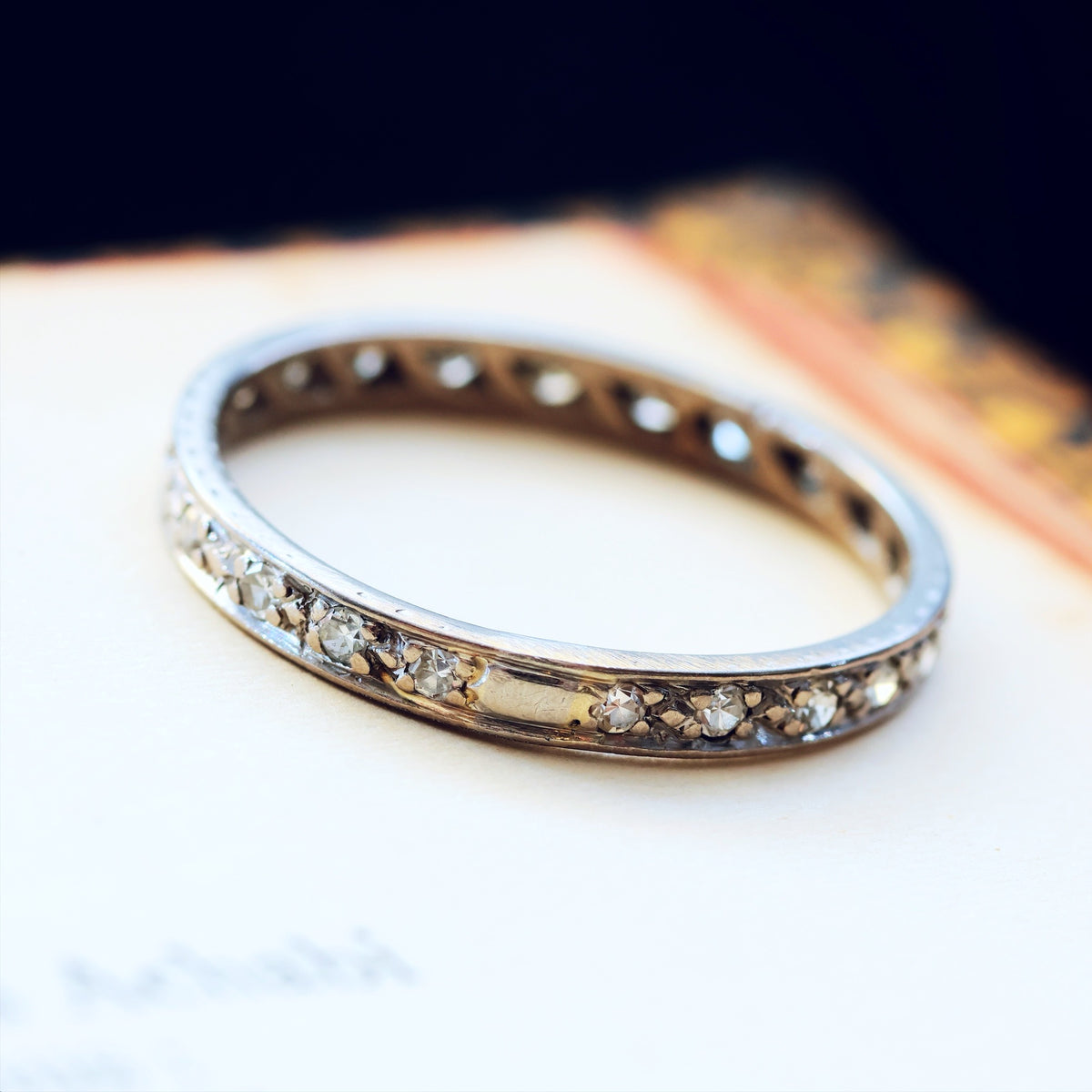 Slim Size 'Q' Vintage Platinum Diamond Eternity Ring