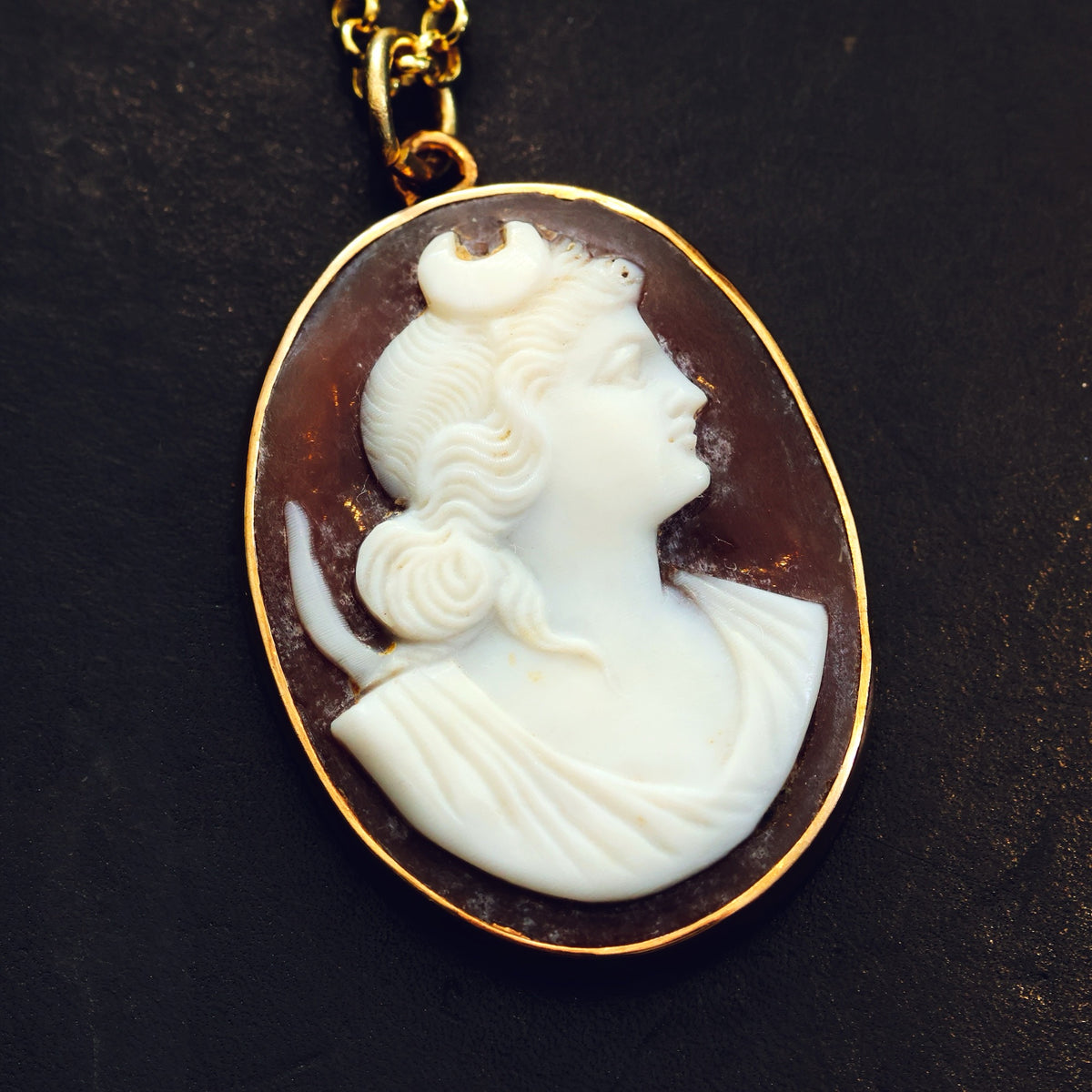 Antique Shell Cameo of Goddess Selene