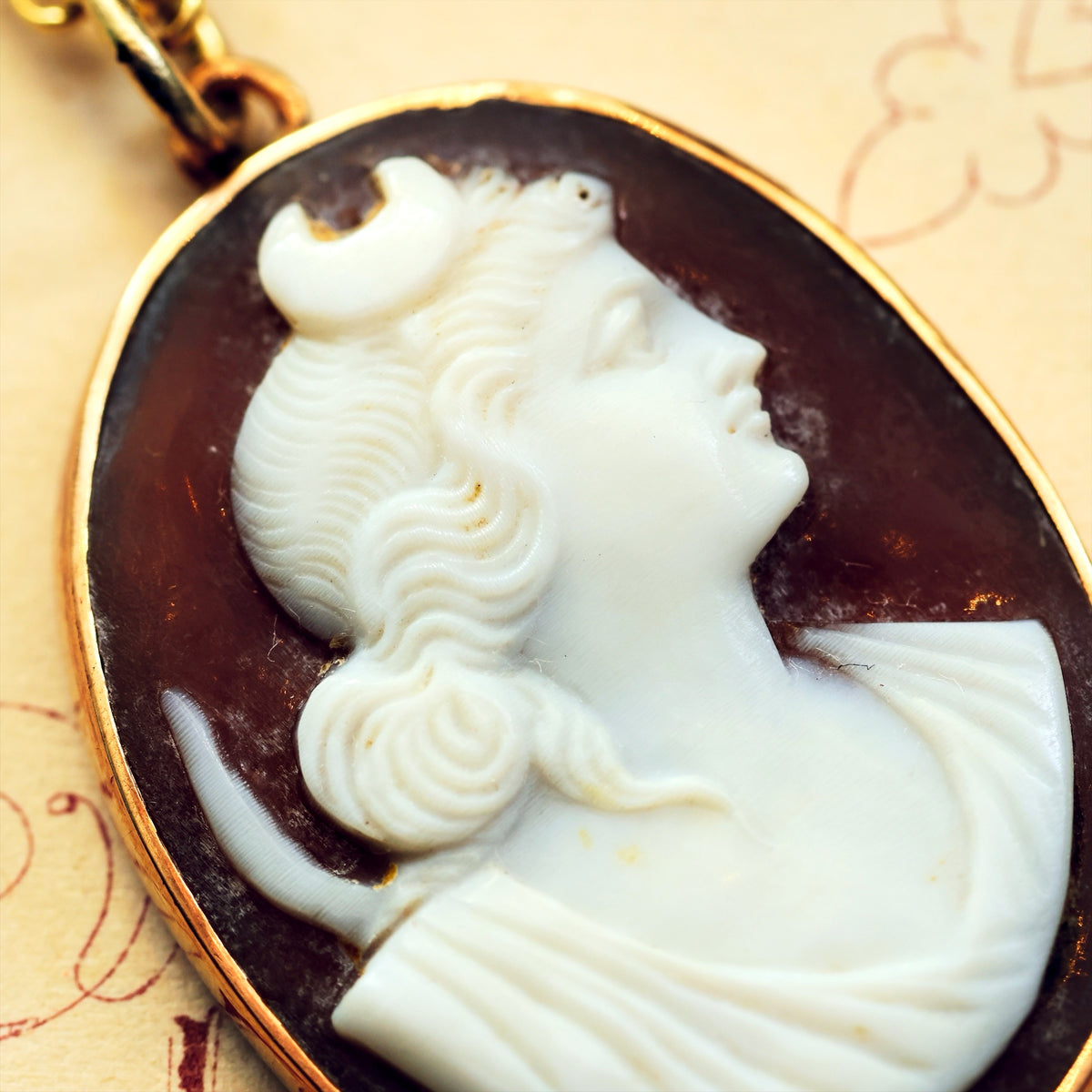 Antique Shell Cameo of Goddess Selene