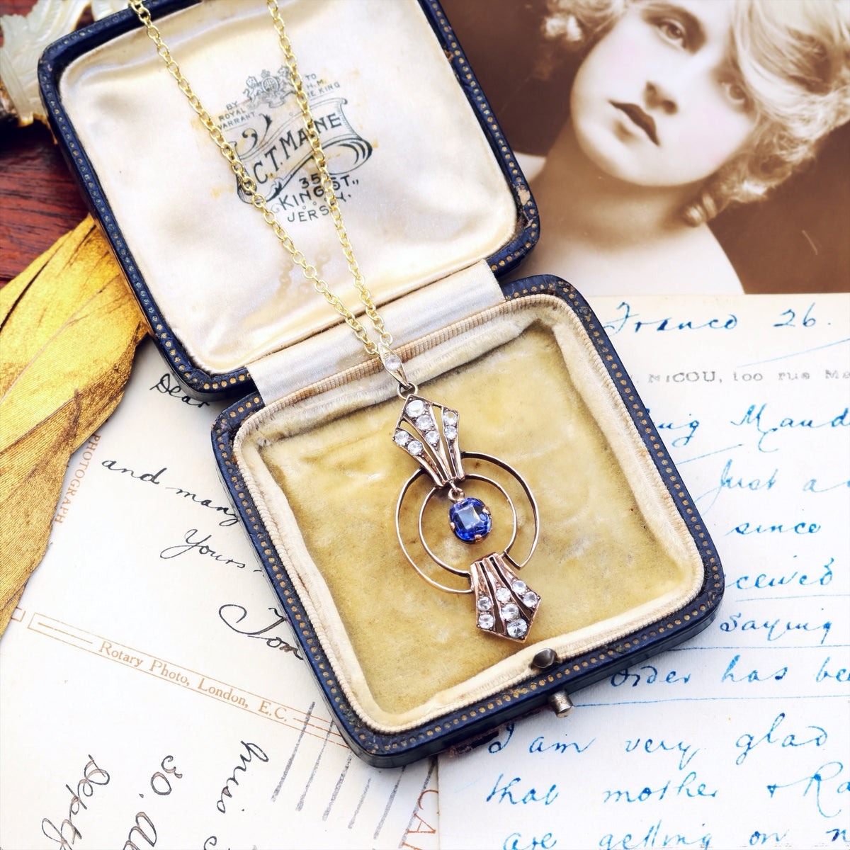 Vintage Art Deco Natural Ceylon Sapphire Pendant