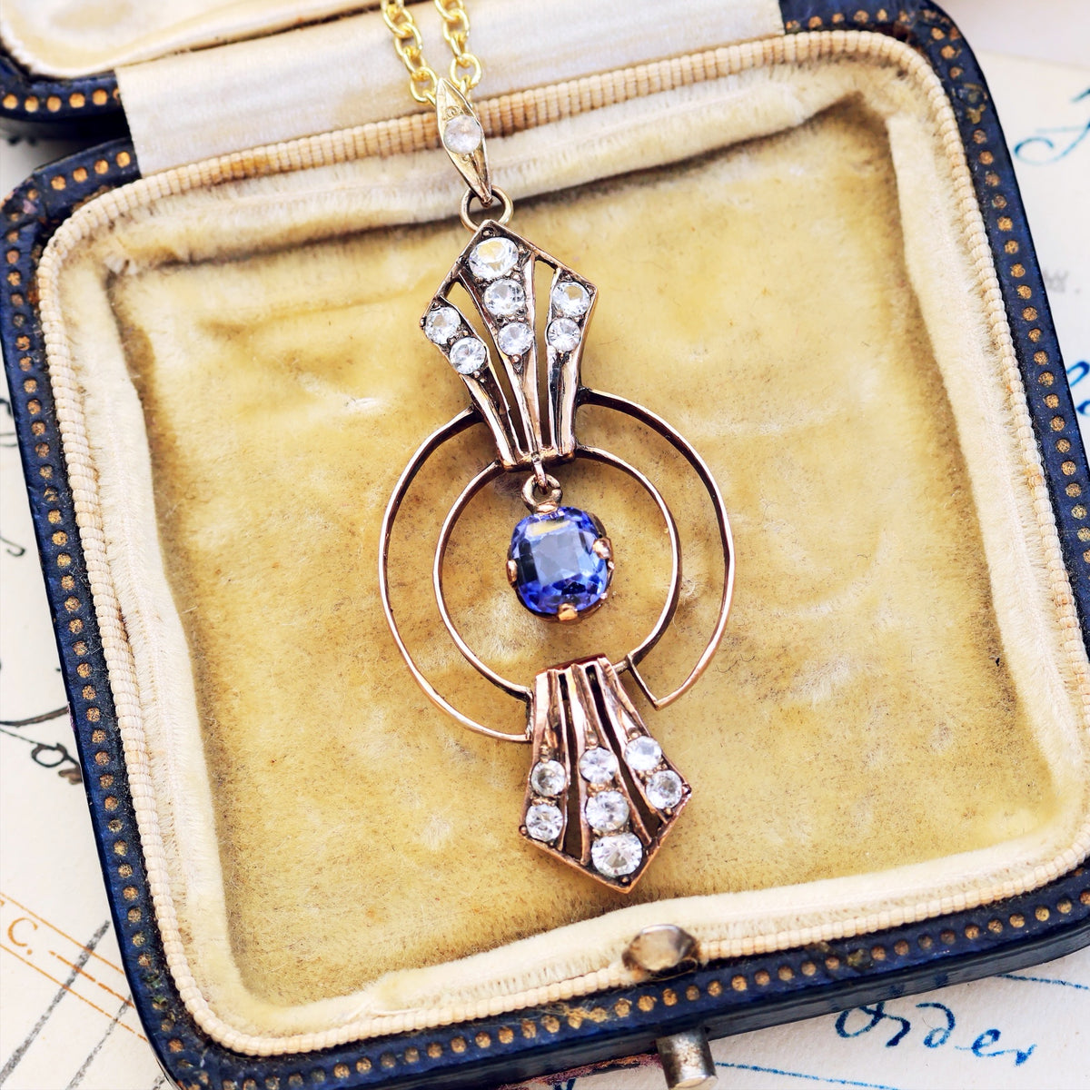 Vintage Art Deco Natural Ceylon Sapphire Pendant