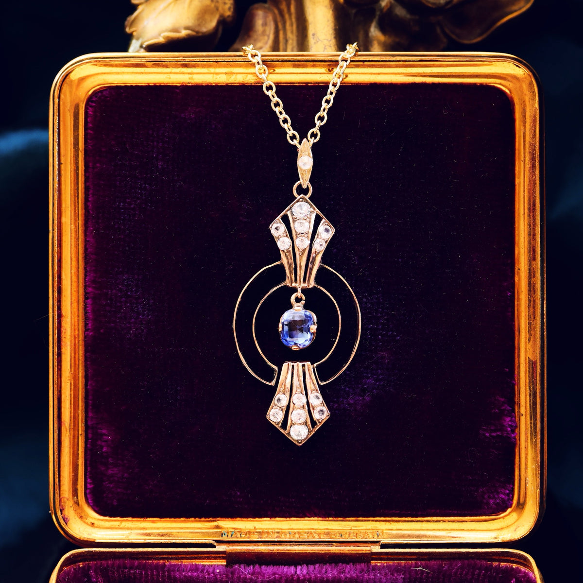 Vintage Art Deco Natural Ceylon Sapphire Pendant