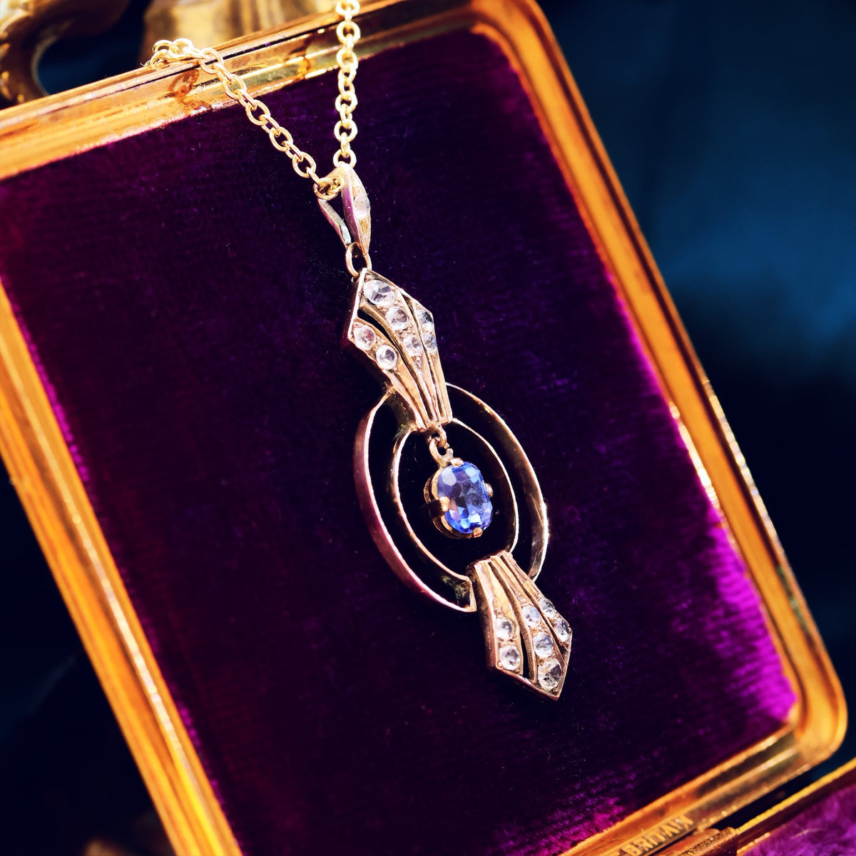 Vintage Art Deco Natural Ceylon Sapphire Pendant
