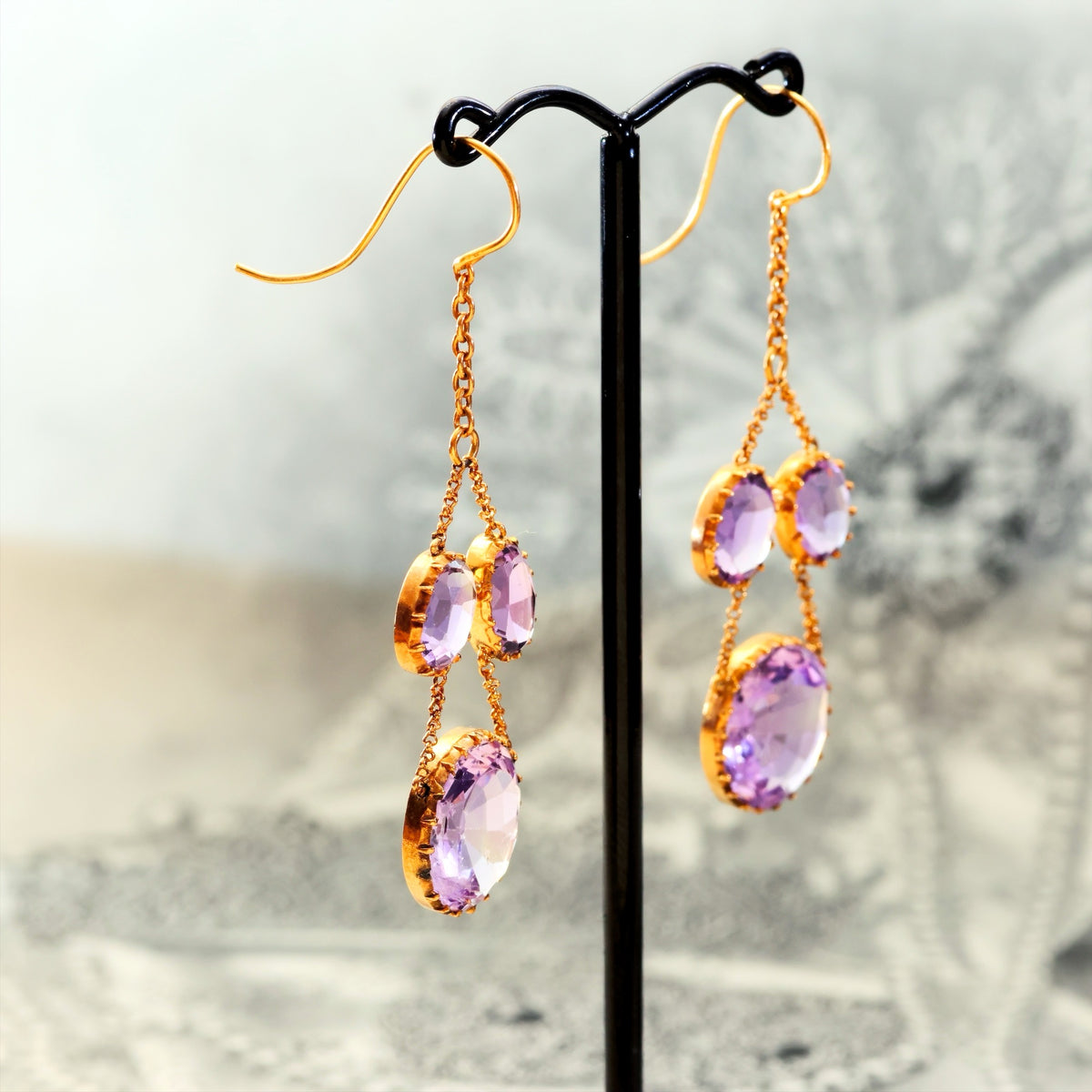 Rare Georgian Lavender Amethyst Girandole Earrings