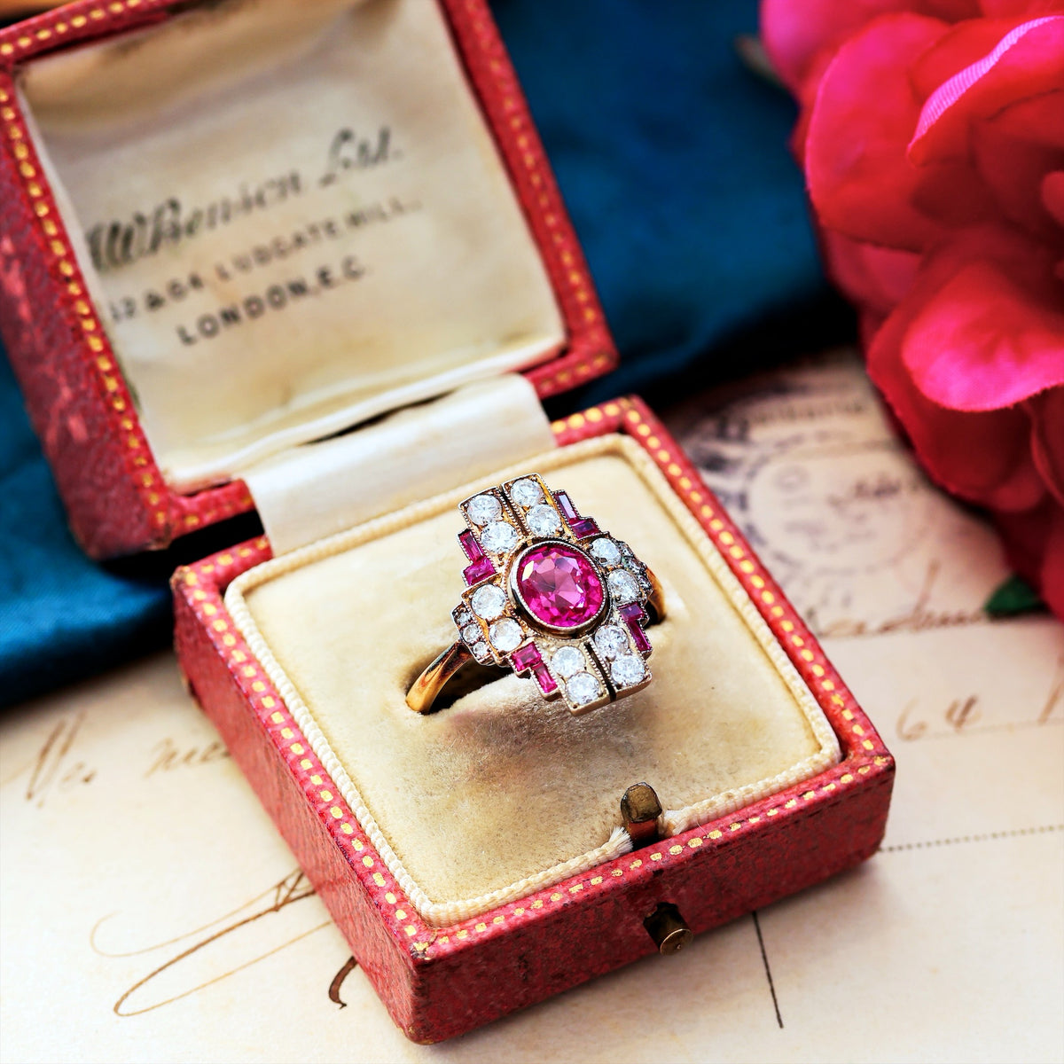 Sublime Vintage Art Deco Statement Ruby & Diamond Cocktail Ring