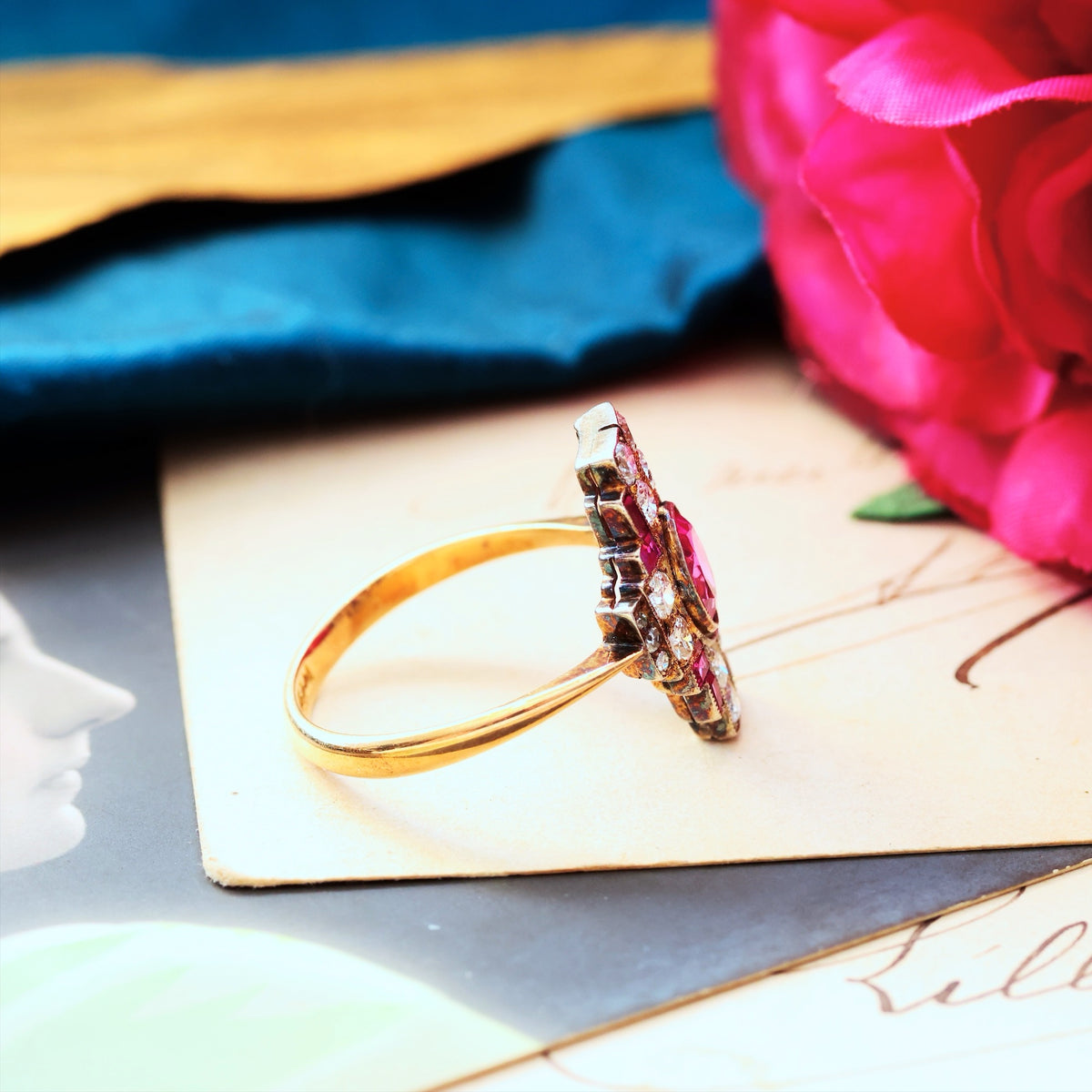 Sublime Vintage Art Deco Statement Ruby & Diamond Cocktail Ring
