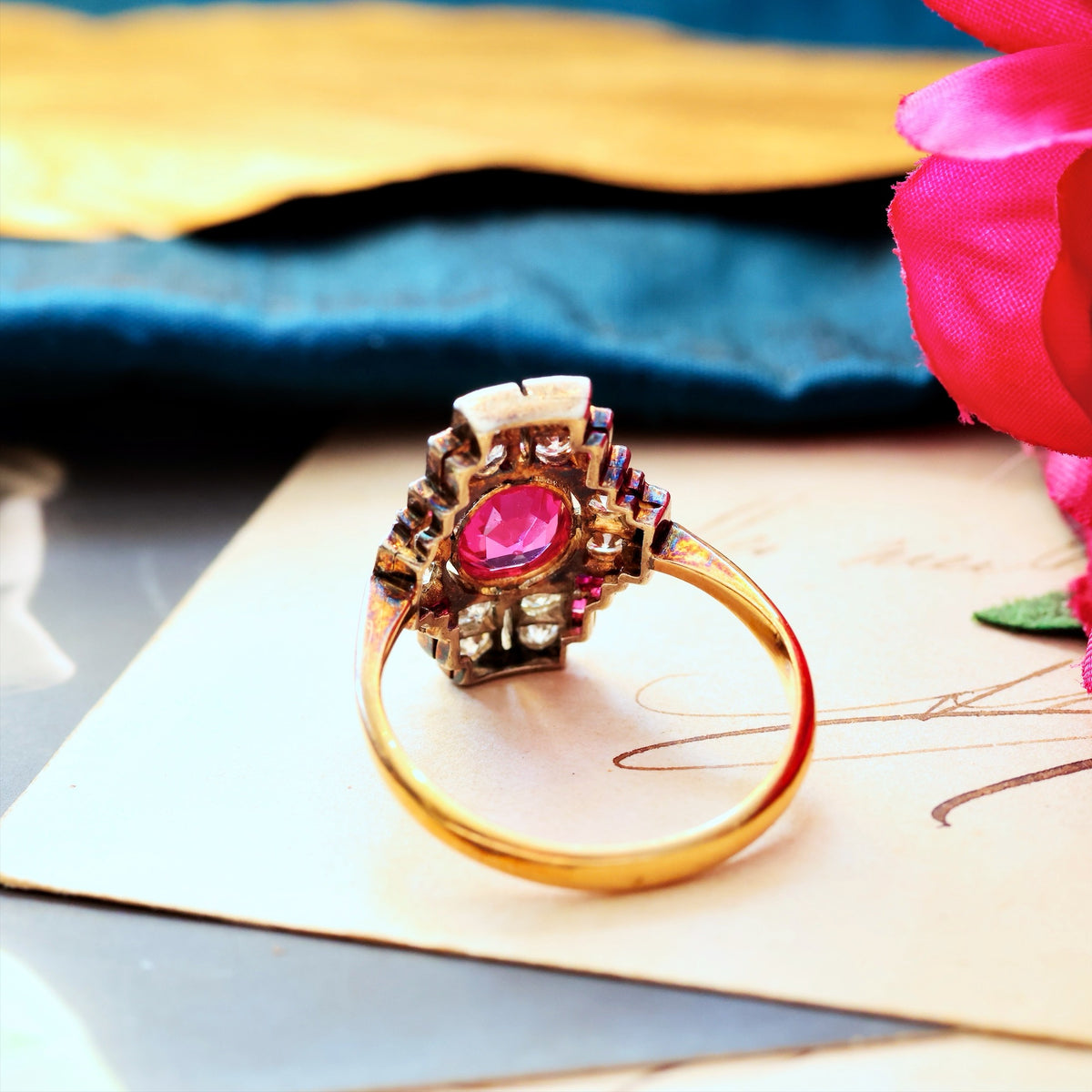 Sublime Vintage Art Deco Statement Ruby & Diamond Cocktail Ring