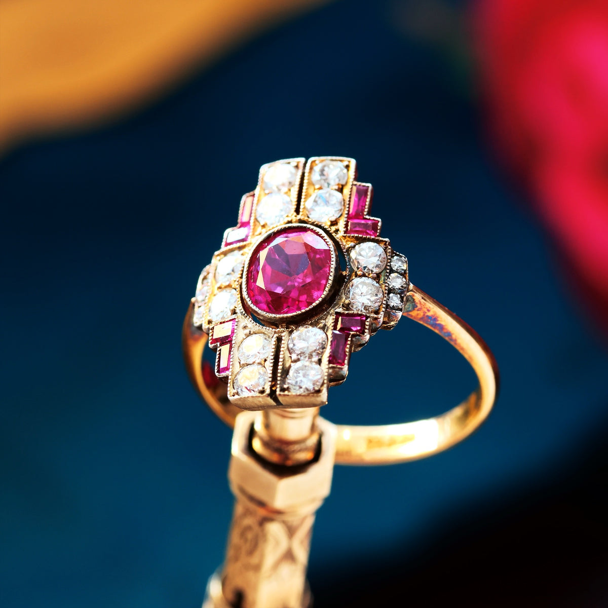 Sublime Vintage Art Deco Statement Ruby & Diamond Cocktail Ring