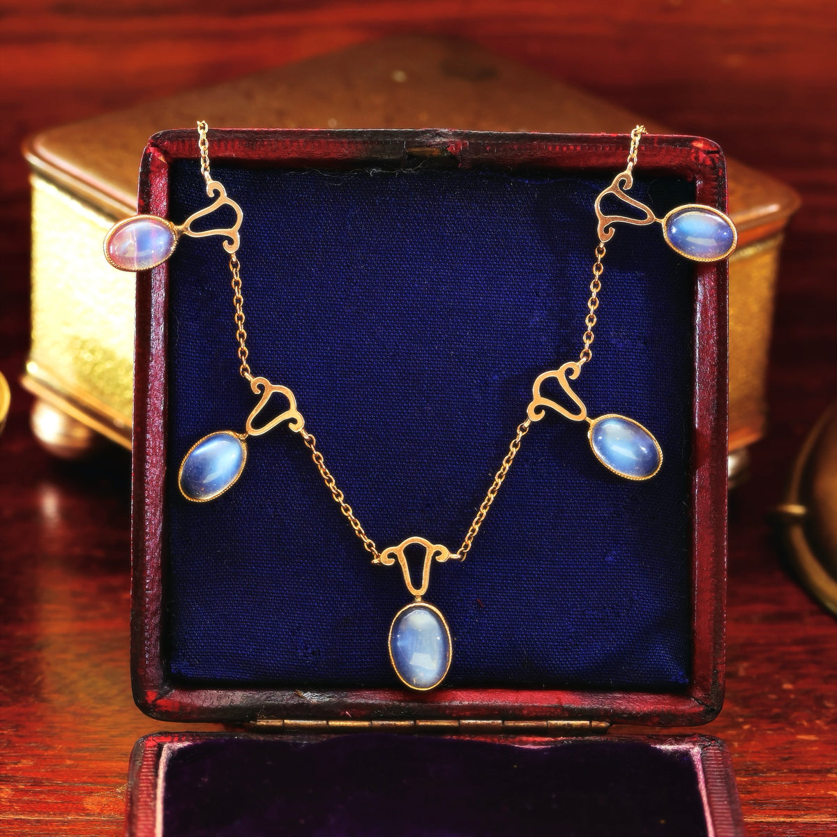 Antique Edwardian Blue Moonstone Necklace