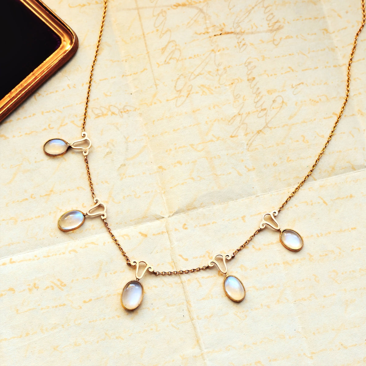 Antique Edwardian Blue Moonstone Necklace