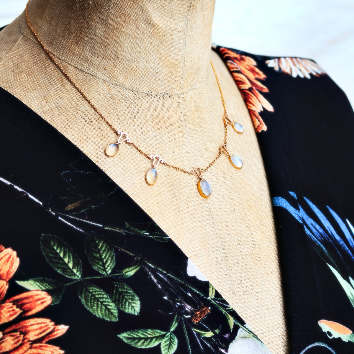 Antique Edwardian Blue Moonstone Necklace