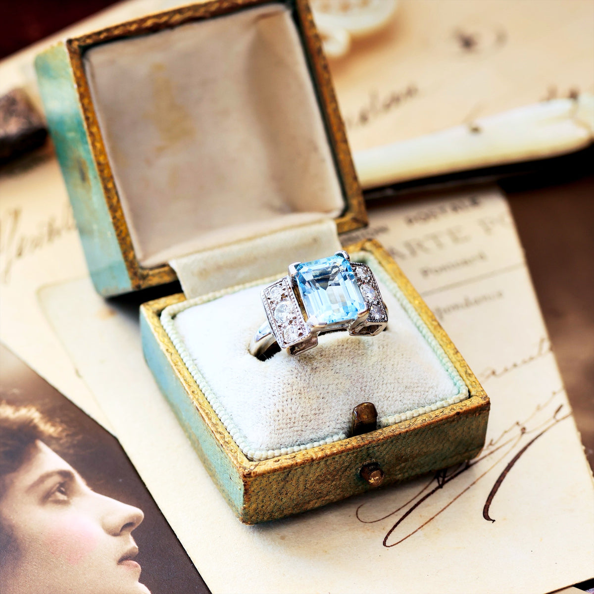 Vintage Aquamarine & Diamond Cocktail Ring