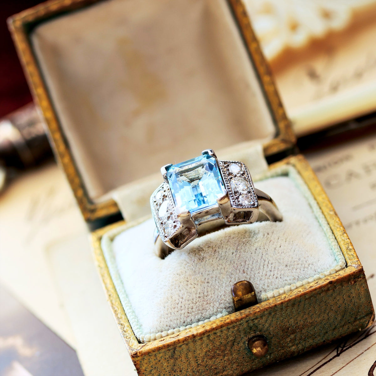 Dramatic Vintage Aquamarine & Diamond Cocktail Ring