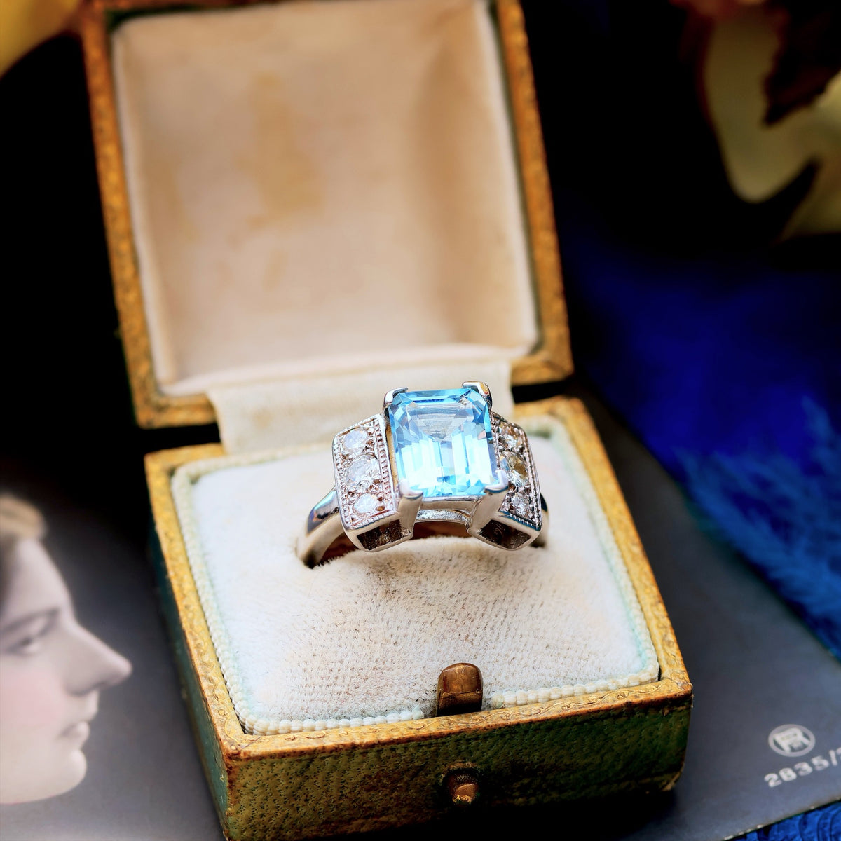 Dramatic Vintage Aquamarine & Diamond Cocktail Ring