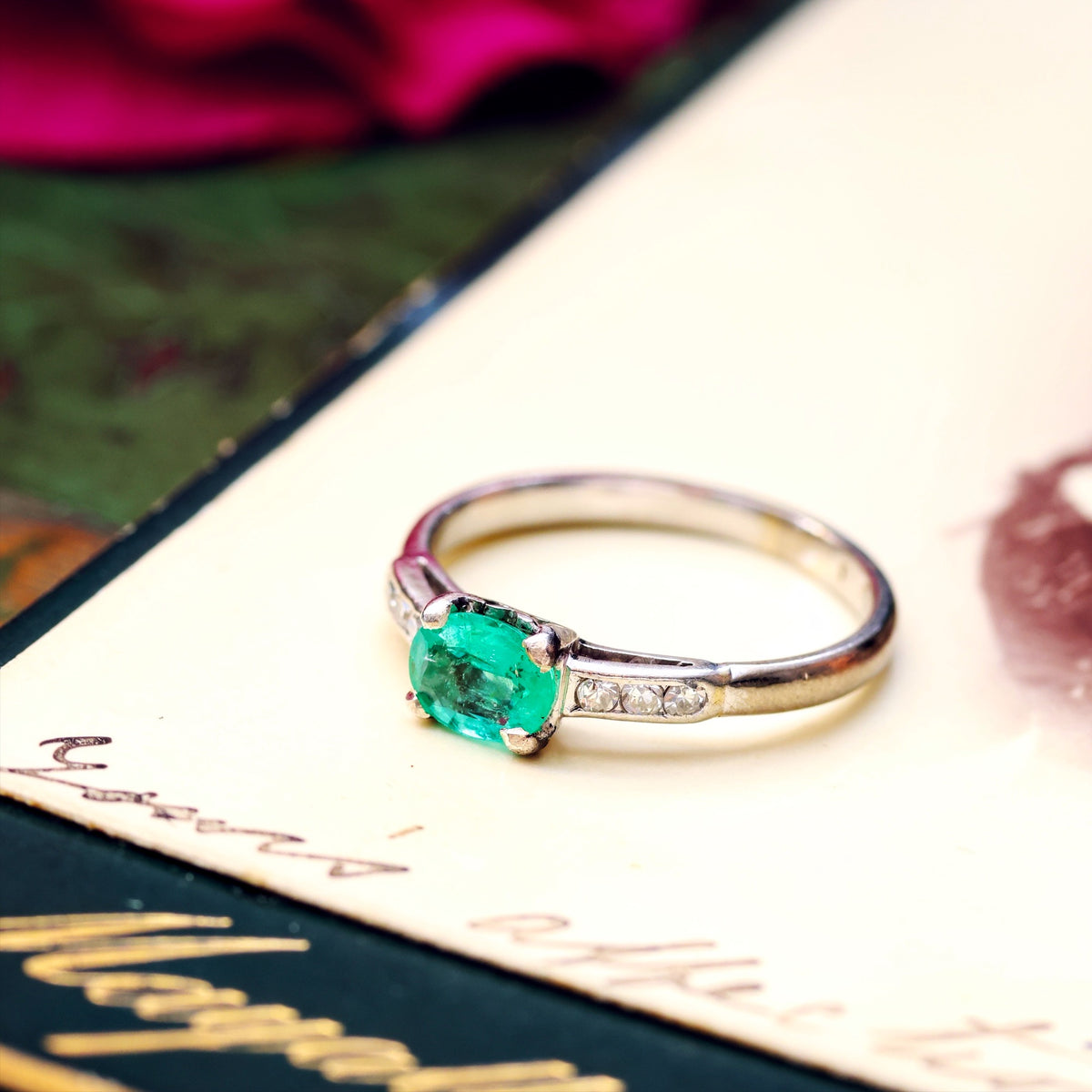 Handmade Vintage Emerald & Diamond Engagement Ring