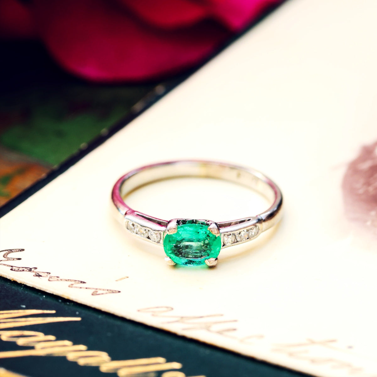 Vintage Emerald & Diamond Engagement Ring