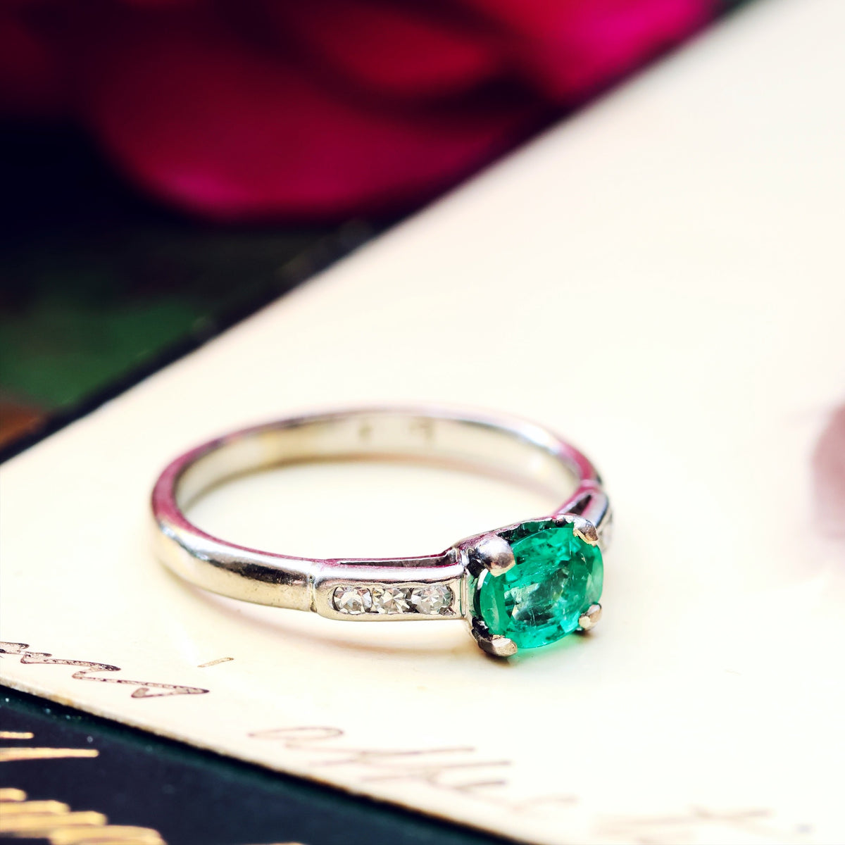 Handmade Vintage Emerald & Diamond Engagement Ring