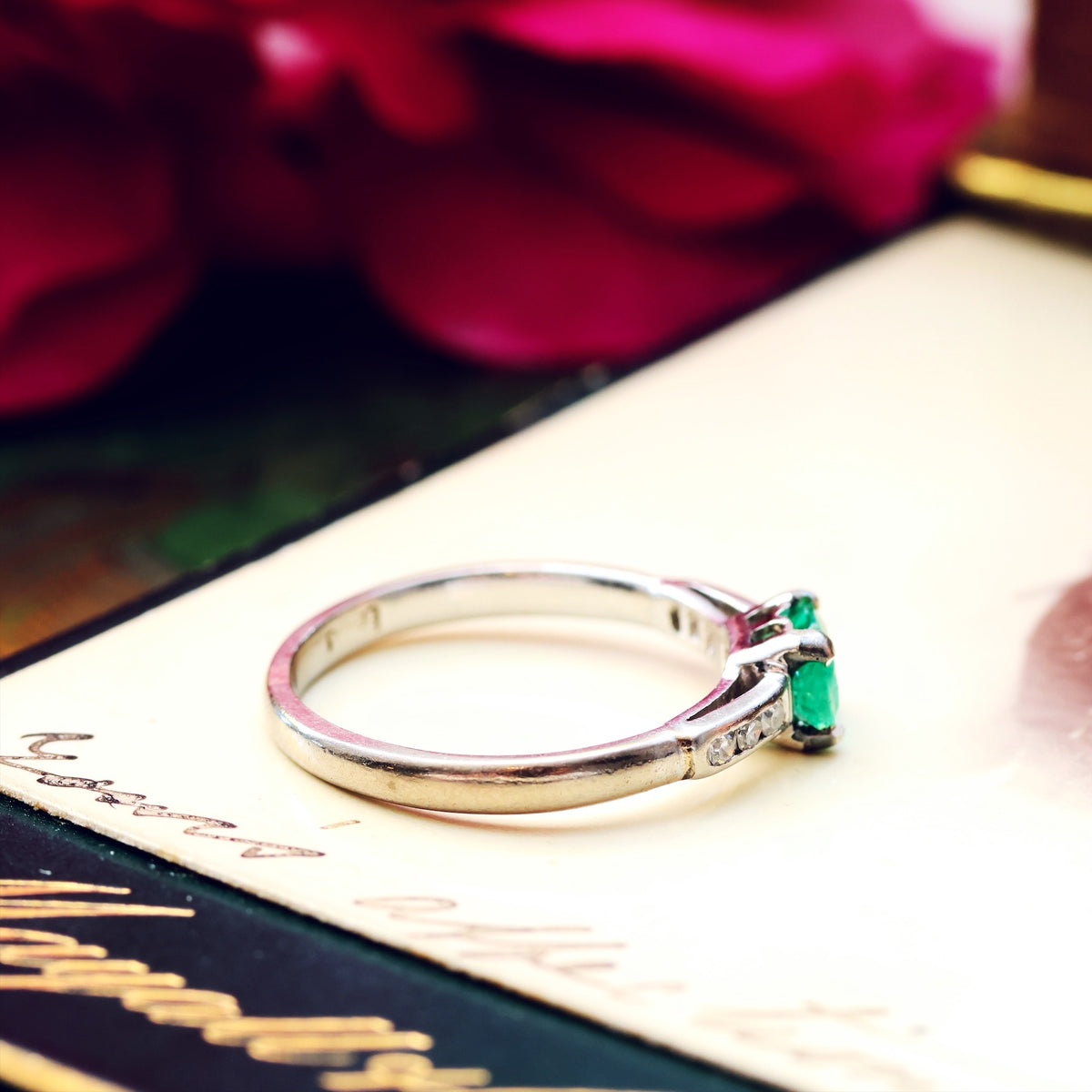 Handmade Vintage Emerald & Diamond Engagement Ring