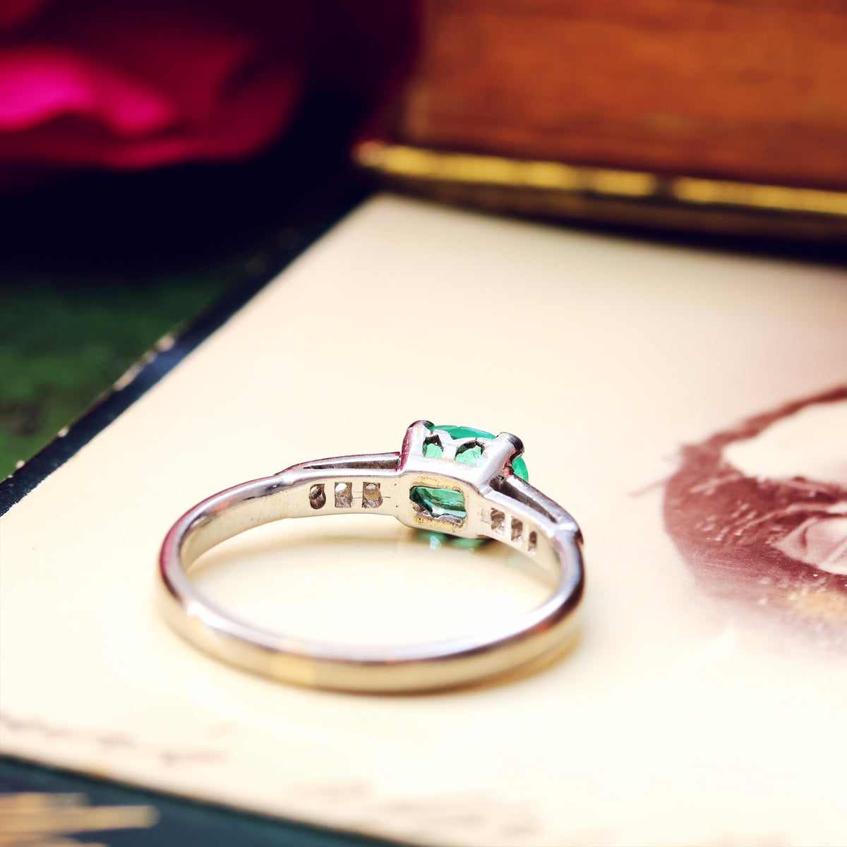 Handmade Vintage Emerald & Diamond Engagement Ring
