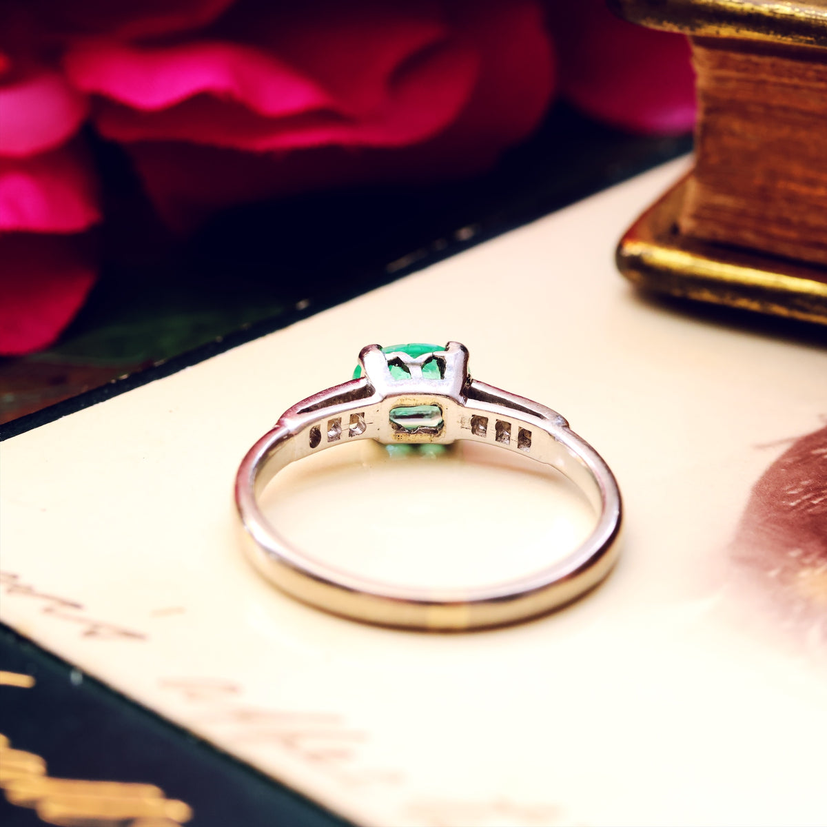 Handmade Vintage Emerald & Diamond Engagement Ring