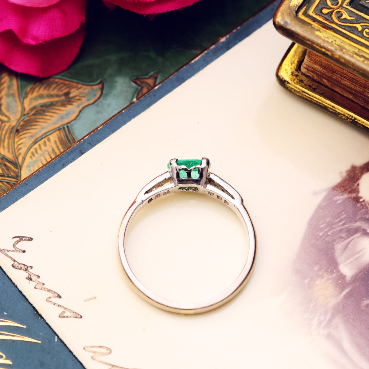 Handmade Vintage Emerald & Diamond Engagement Ring