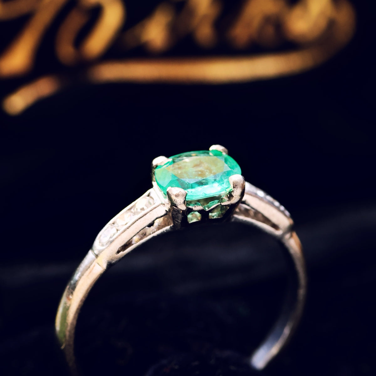 Handmade Vintage Emerald & Diamond Engagement Ring
