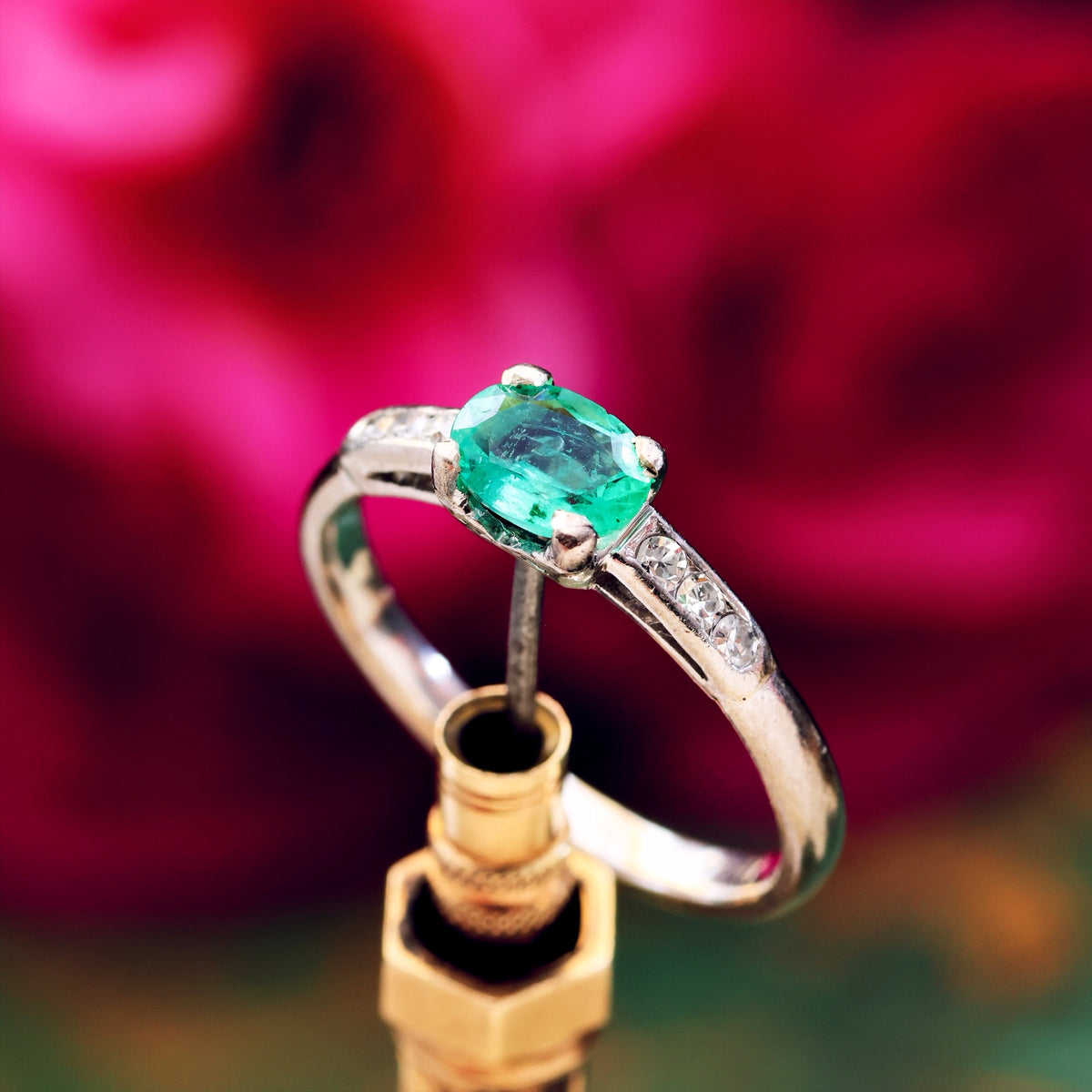 Handmade Vintage Emerald & Diamond Engagement Ring