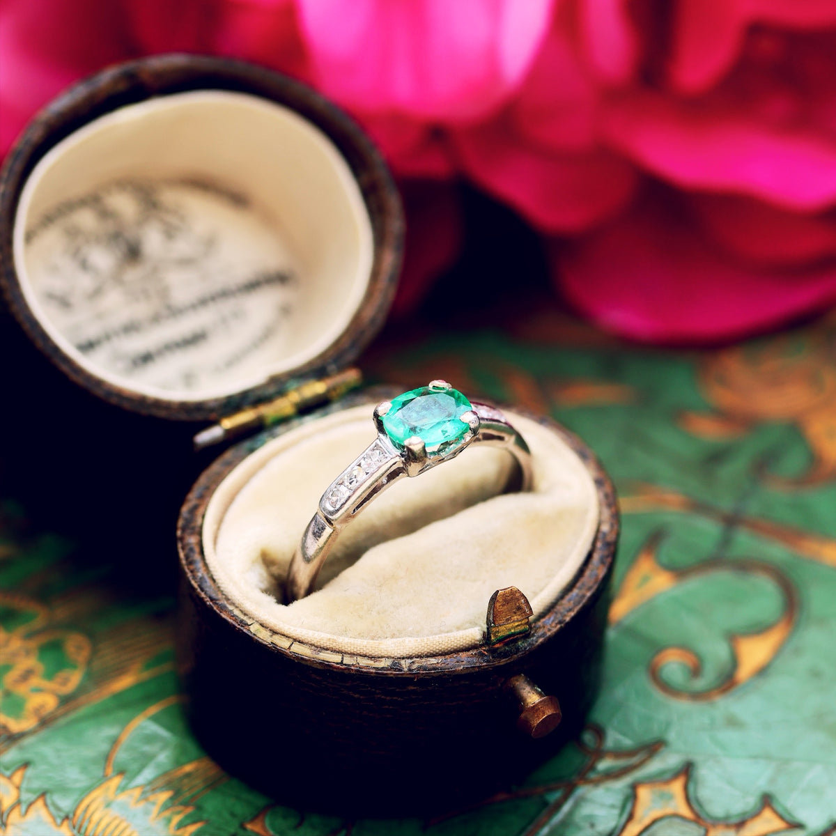 Handmade Vintage Emerald & Diamond Engagement Ring