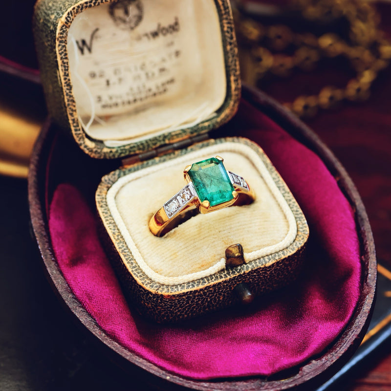 Vintage Emerald & Diamond Engagement Ring