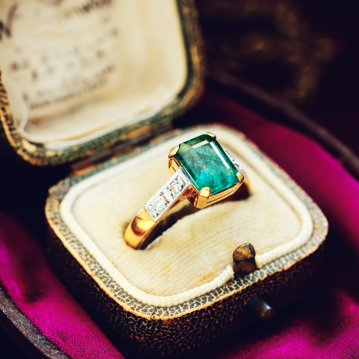 Unique Vintage Emerald & Diamond Engagement Ring
