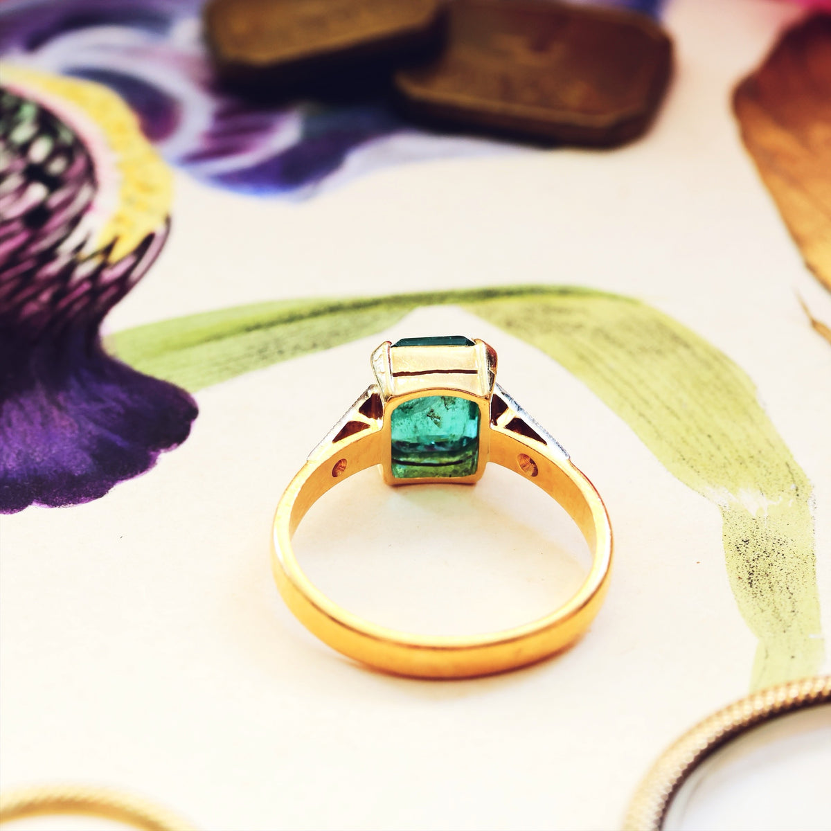 Unique Vintage Emerald & Diamond Engagement Ring