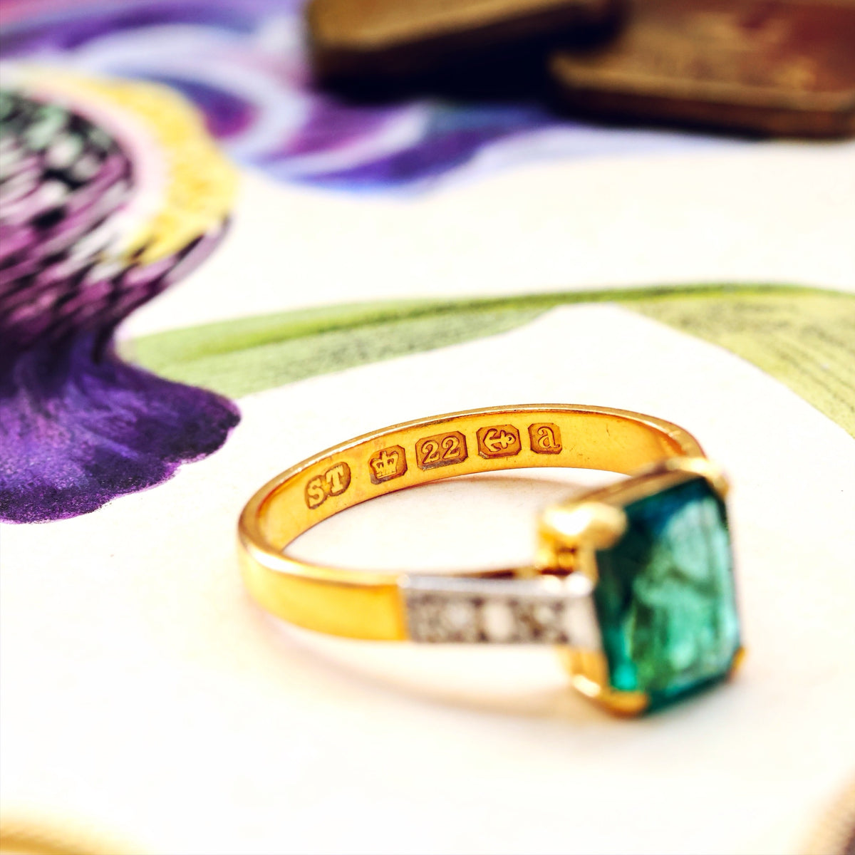 Unique Vintage Emerald & Diamond Engagement Ring