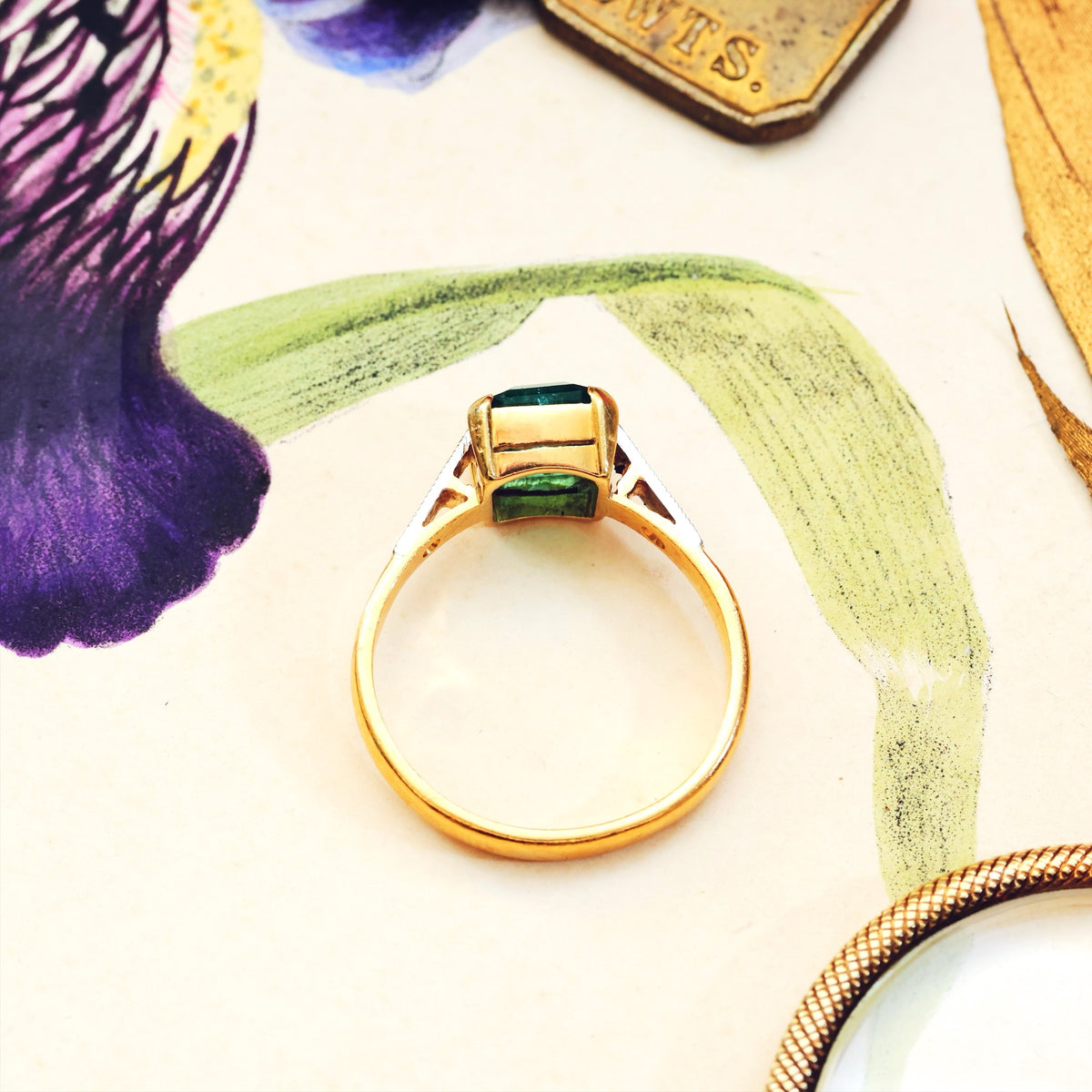 Unique Vintage Emerald & Diamond Engagement Ring