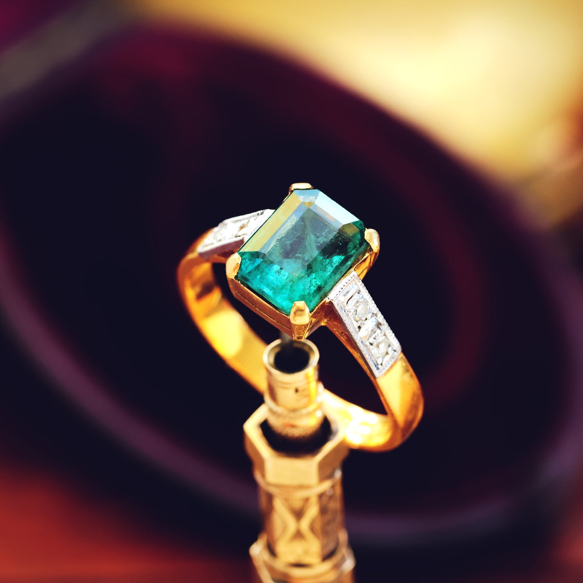 Unique Vintage Emerald & Diamond Engagement Ring
